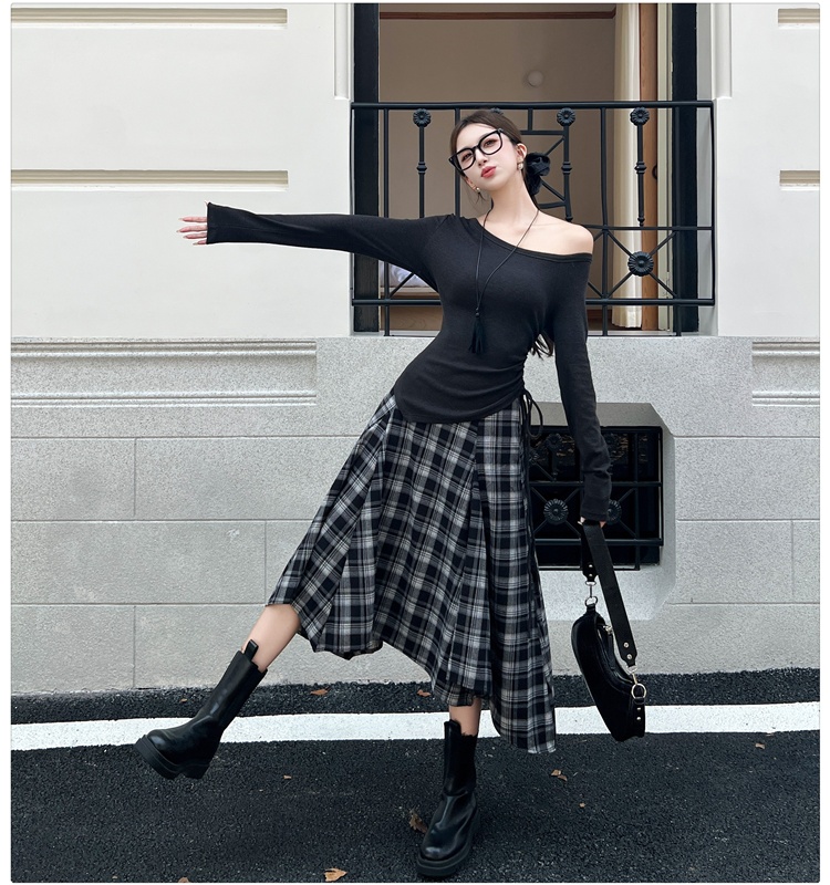 Irregular Korean style T-shirt big skirt drawstring tops 2pcs set
