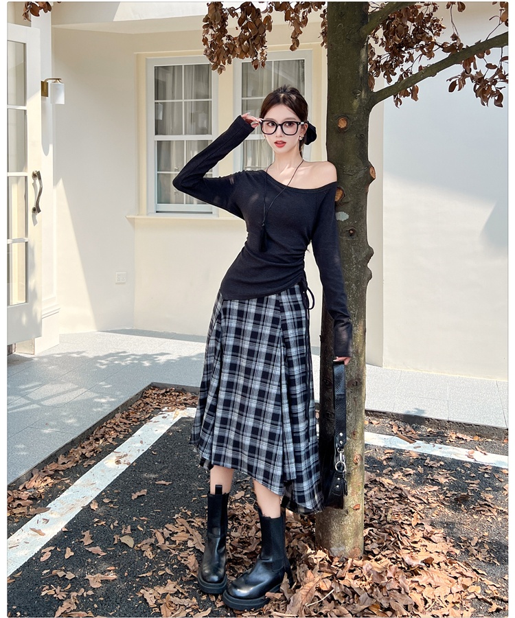 Irregular Korean style T-shirt big skirt drawstring tops 2pcs set