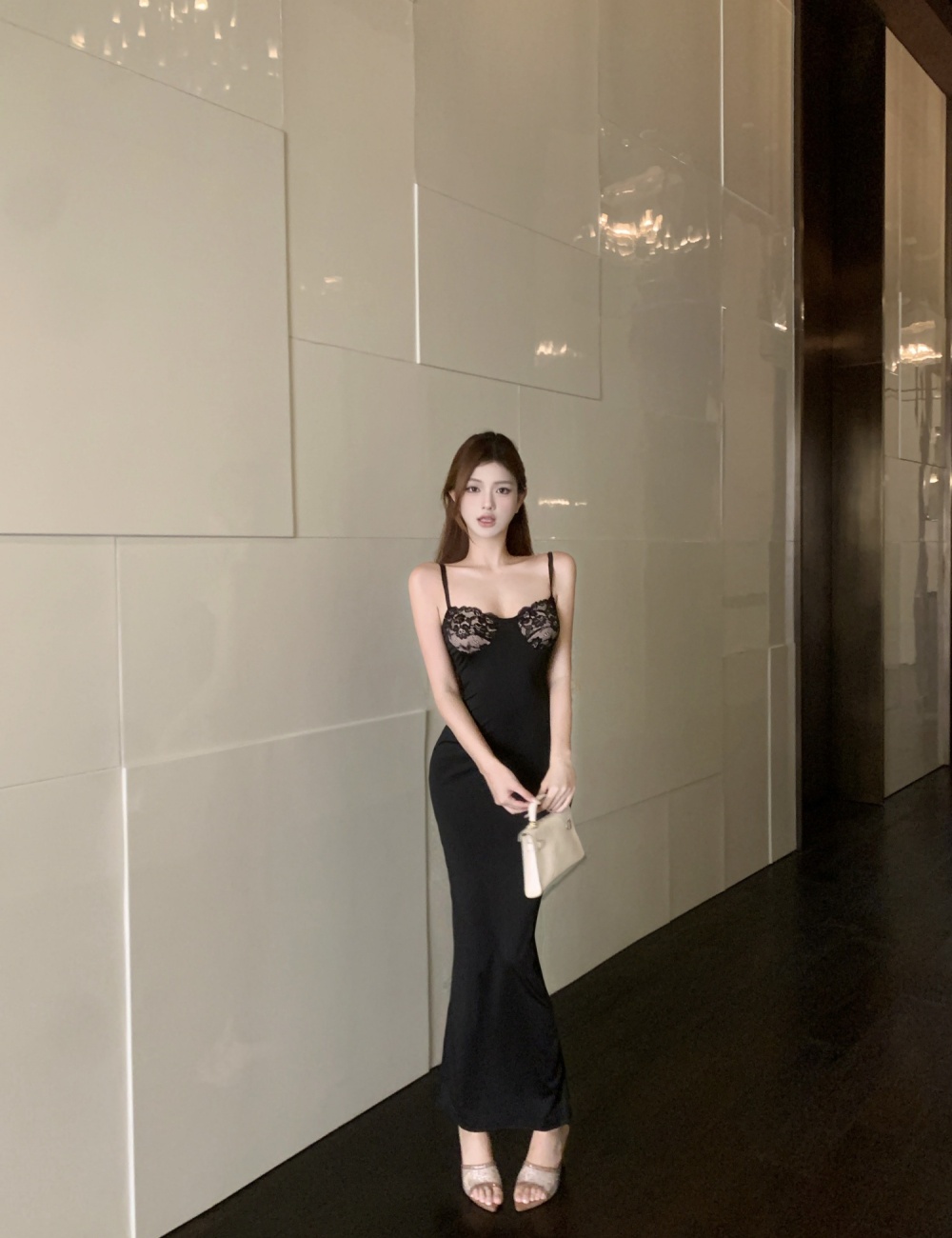Splice sexy formal dress lace package hip long dress
