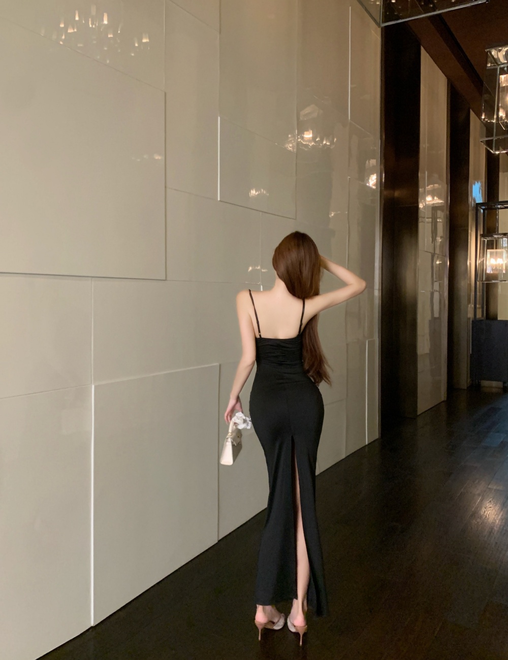Splice sexy formal dress lace package hip long dress