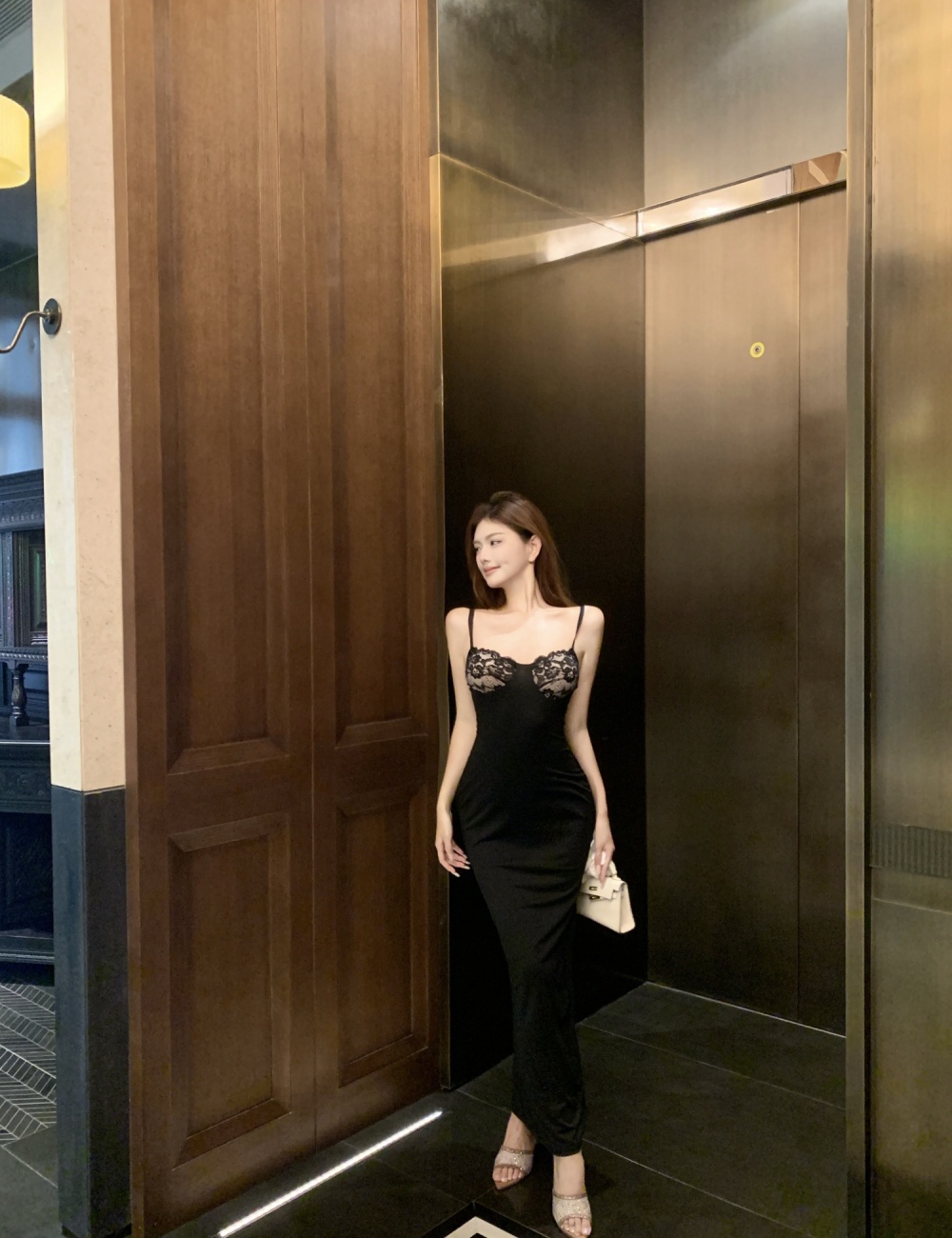Splice sexy formal dress lace package hip long dress