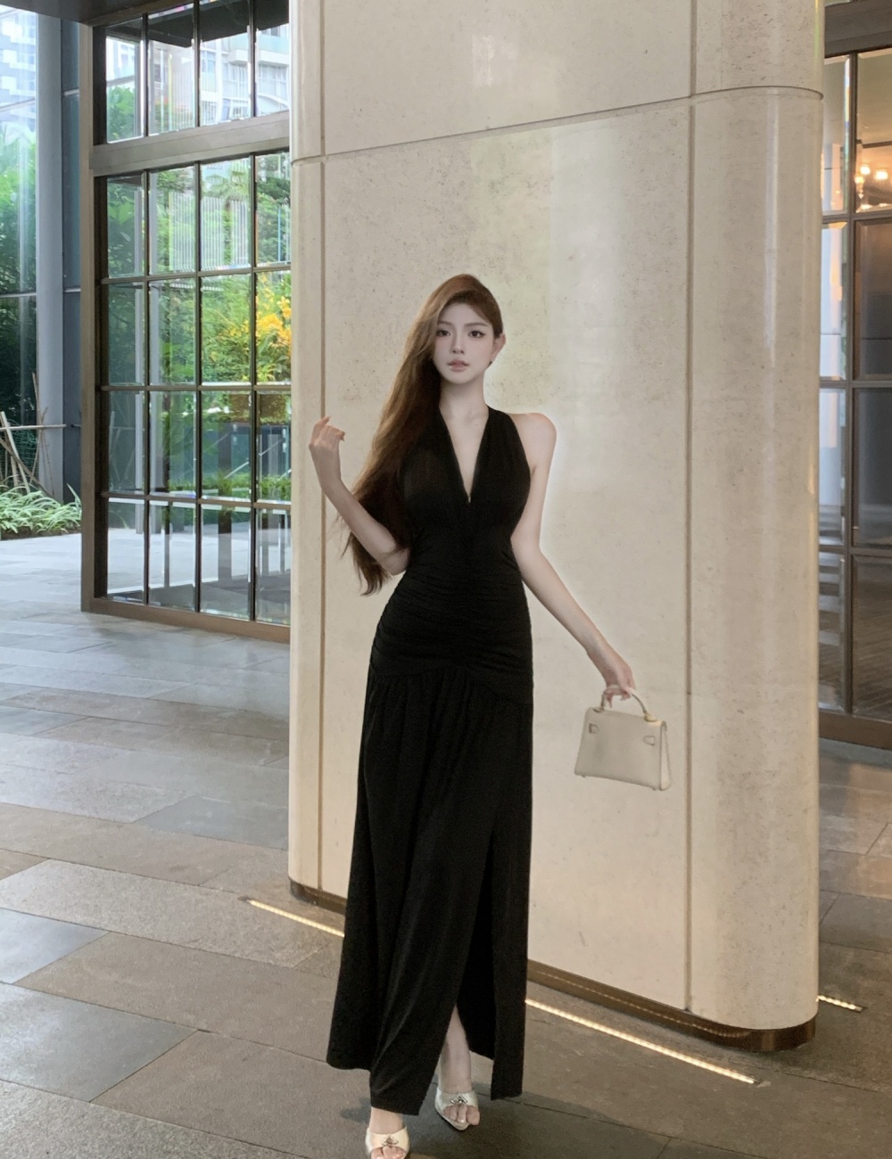 Split fashion dress slim temperament formal dress for women
