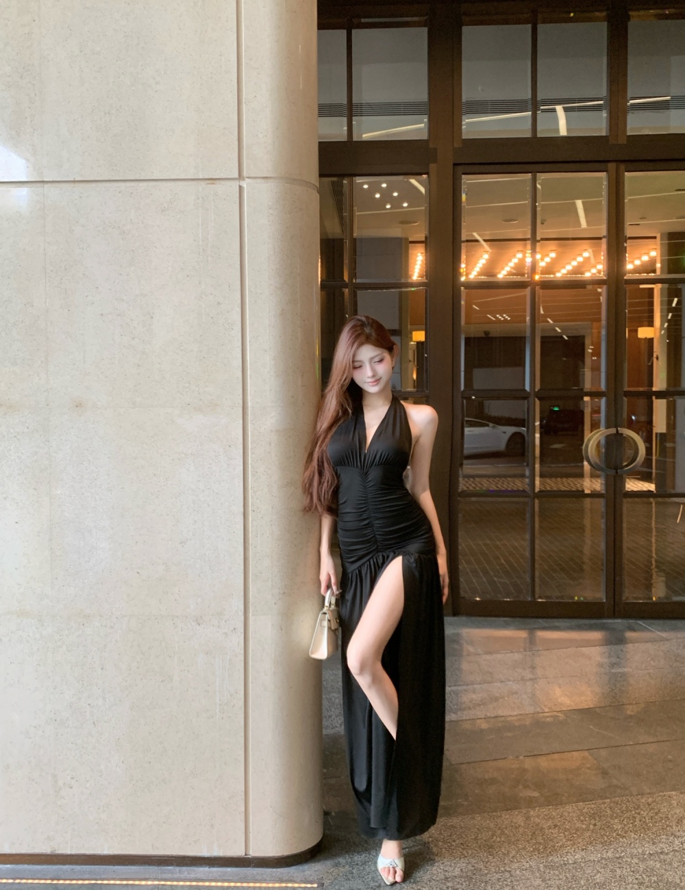 Split fashion dress slim temperament formal dress for women