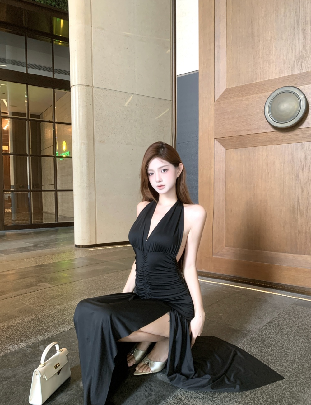 Split fashion dress slim temperament formal dress for women