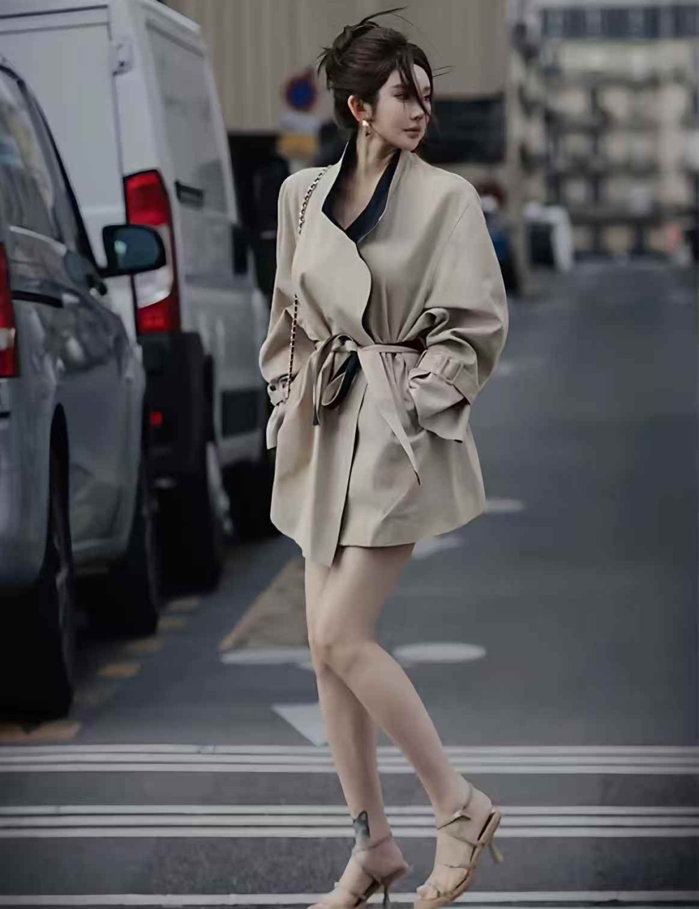 Frenum fashion slim windbreaker lapel pinched waist overcoat