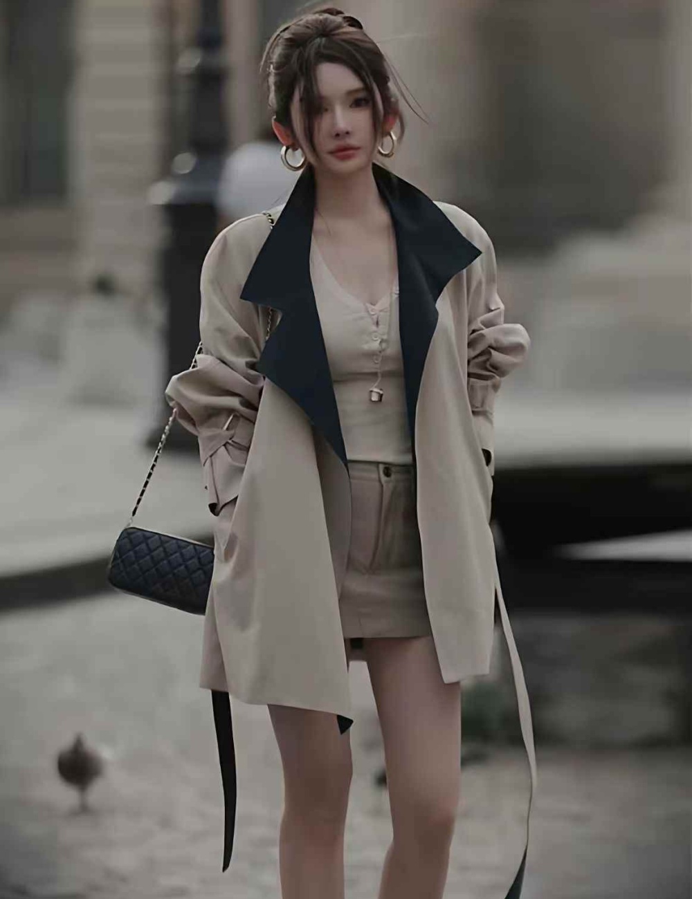 Frenum fashion slim windbreaker lapel pinched waist overcoat
