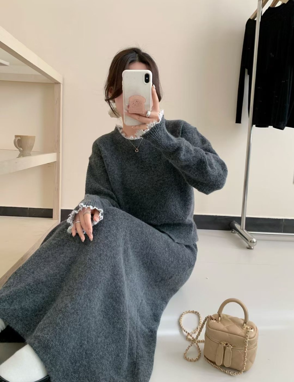 Korean style knitted sweater retro skirt a set for women