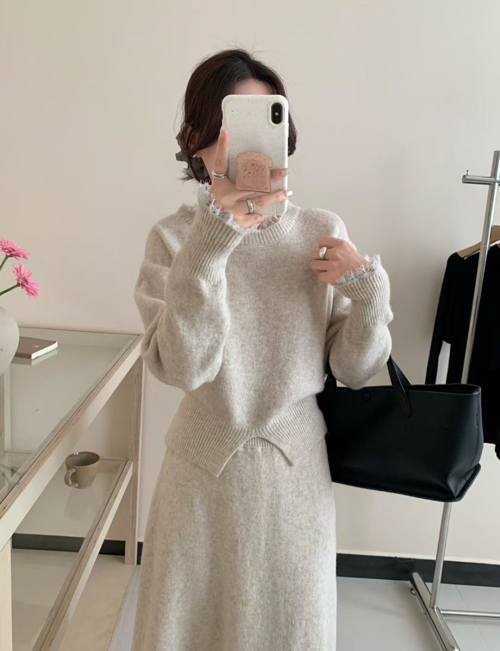 Korean style knitted sweater retro skirt a set for women
