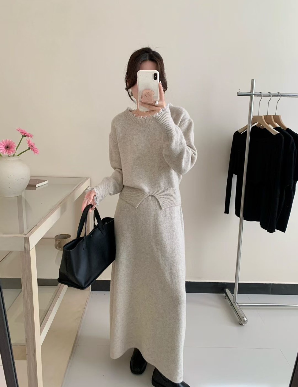 Korean style knitted sweater retro skirt a set for women