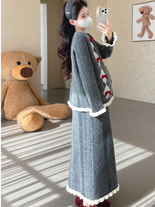 Fashion slim tops bow show young skirt a set