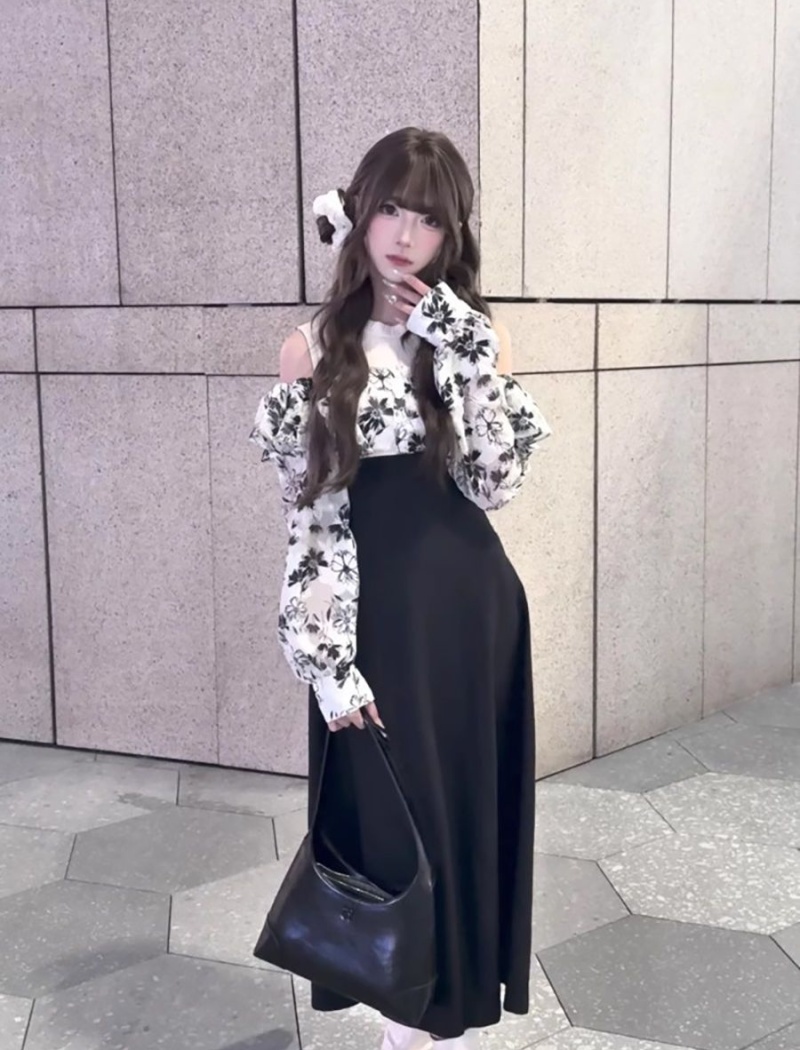 Printing slim dress autumn strapless long dress