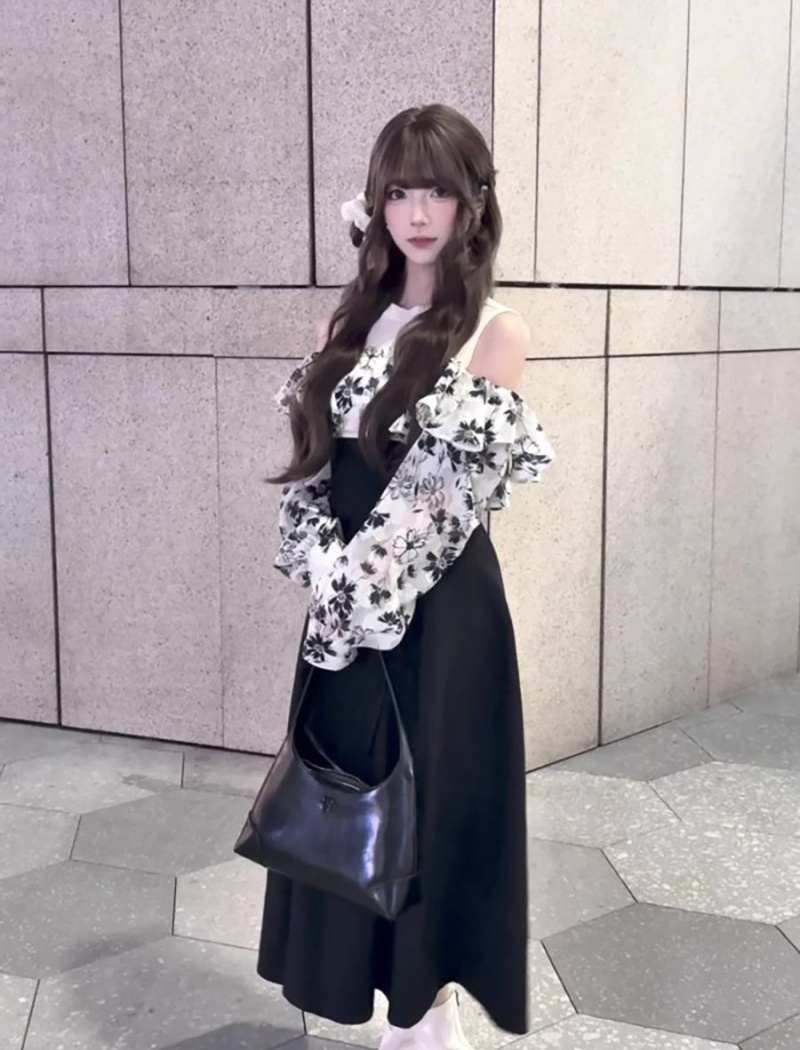 Printing slim dress autumn strapless long dress
