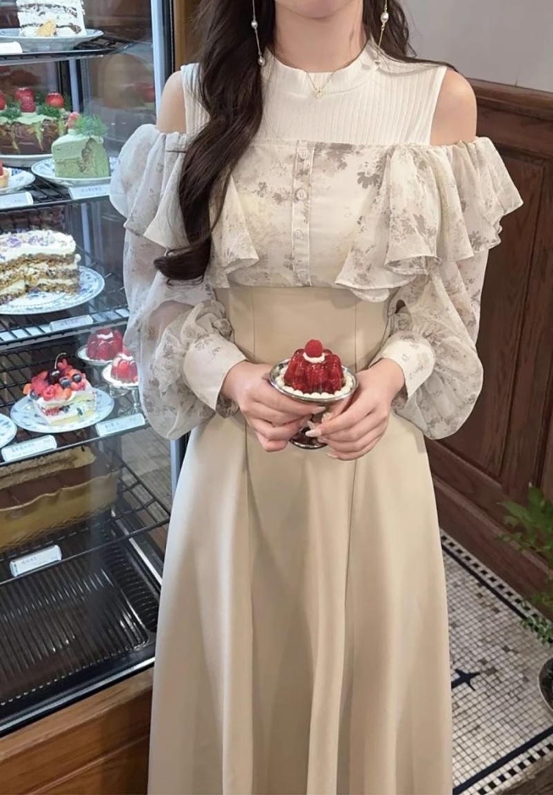 Printing slim dress autumn strapless long dress
