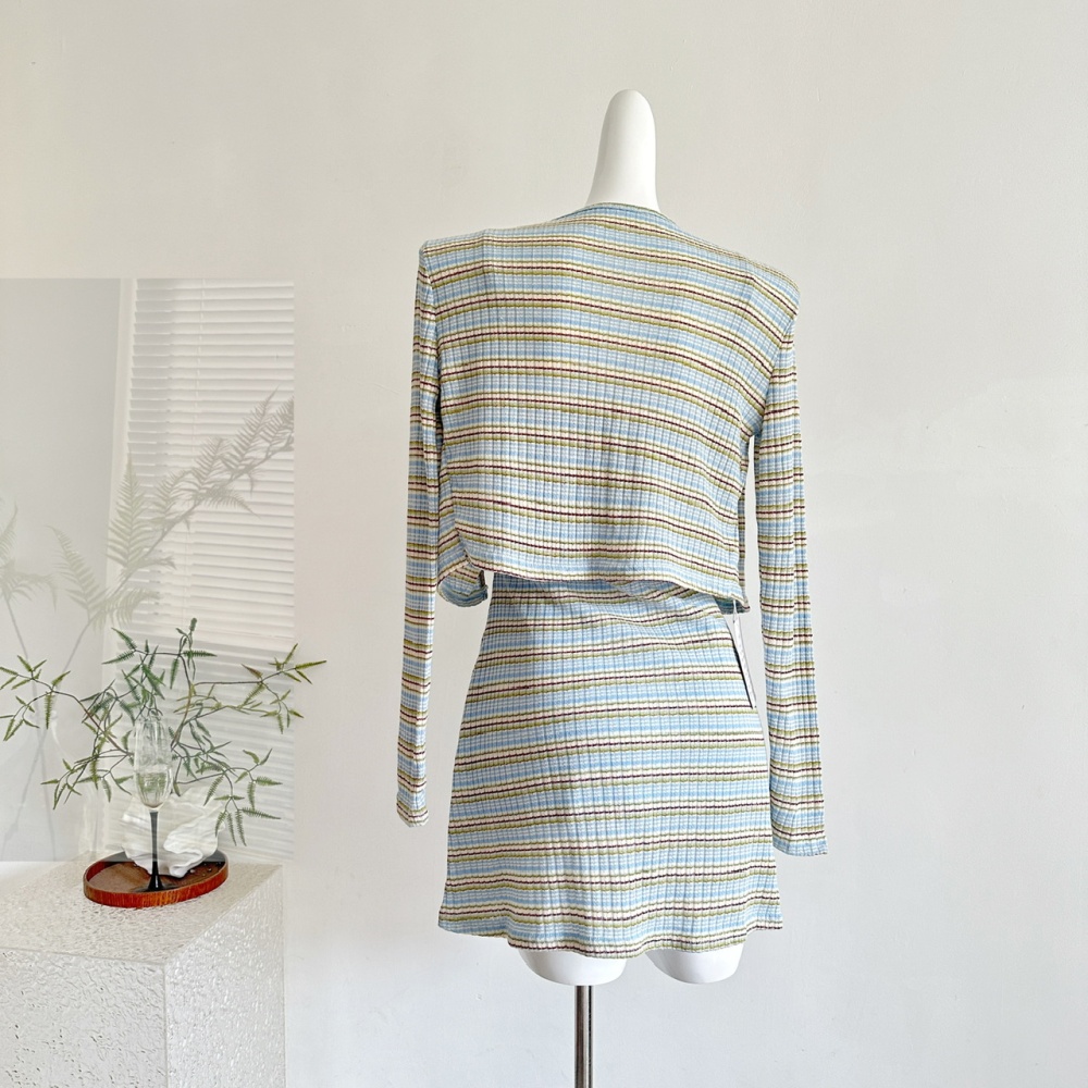 Knitted cardigan strap dress 2pcs set for women