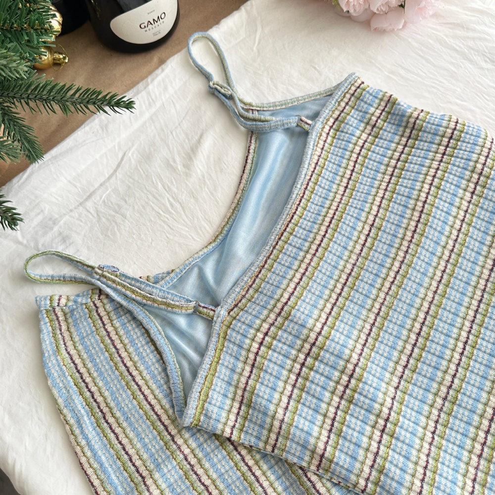 Autumn knitted cardigan long stripe dress 2pcs set
