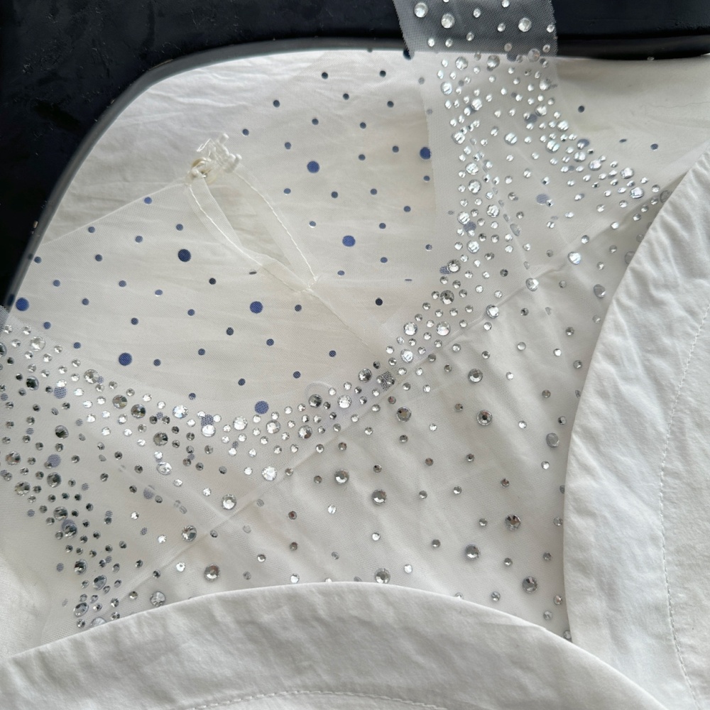Rhinestone long sleeve black-white slim all-match loose shirt