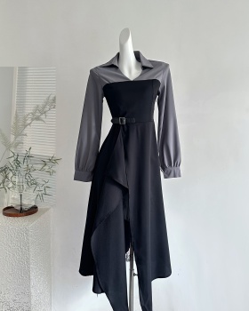 Asymmetry lace shirt long sleeve autumn and winter dress