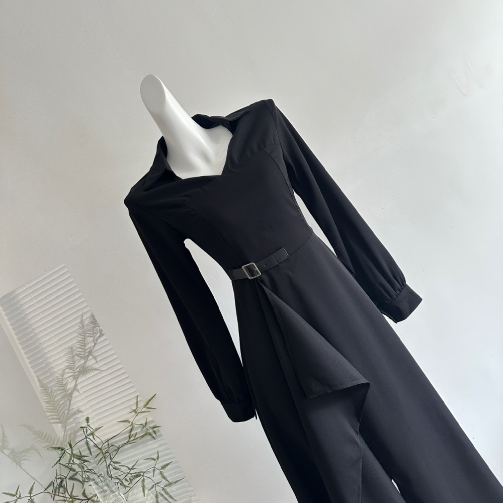 Asymmetry lace shirt long sleeve autumn and winter dress