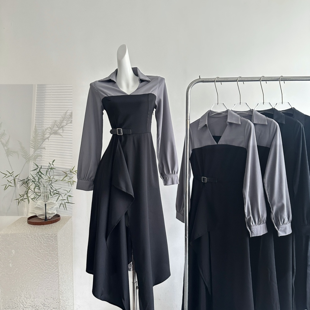 Asymmetry lace shirt long sleeve autumn and winter dress