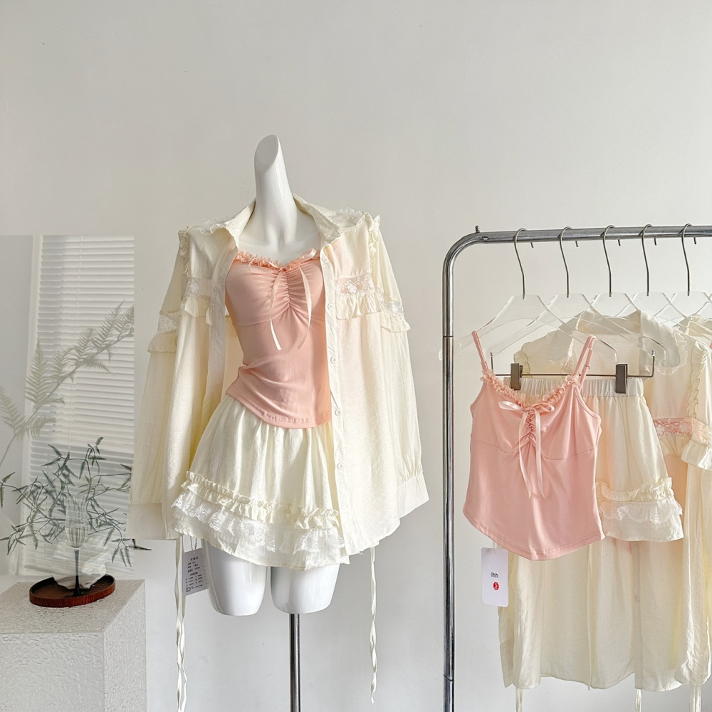 Loose niche vest summer Casual shirt 3pcs set