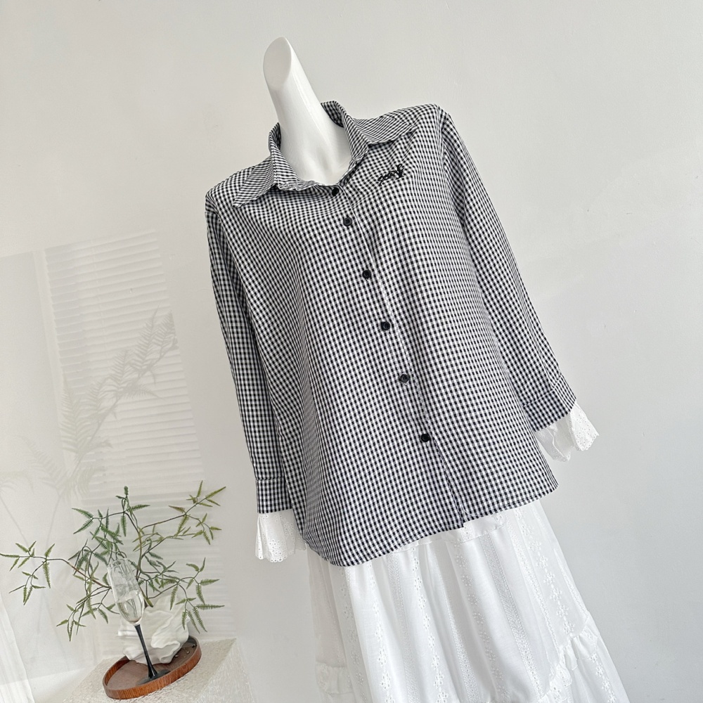 White black hollow shirt lace cake long skirt 2pcs set
