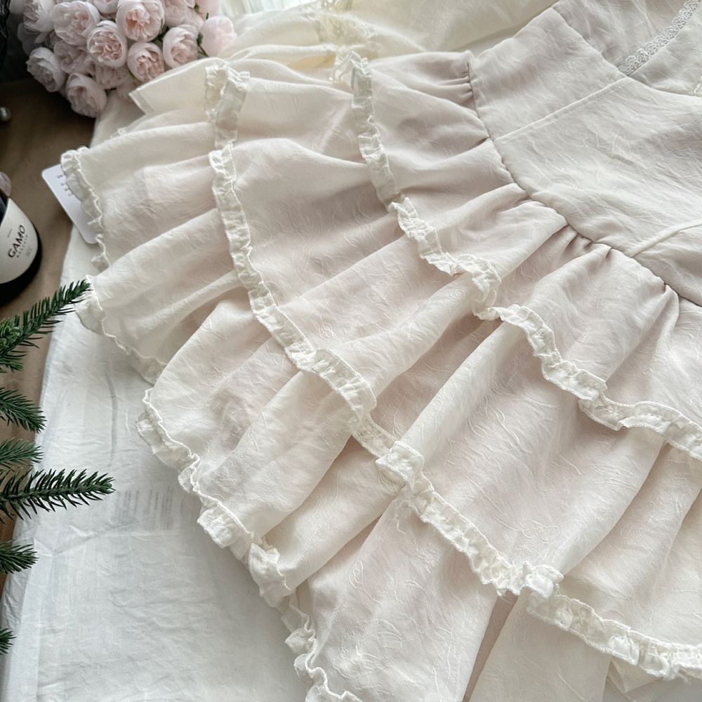 Romantic splice sweet V-neck lace France style dress