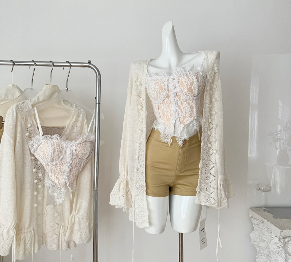 Lace enticement vest sling corset 3pcs set