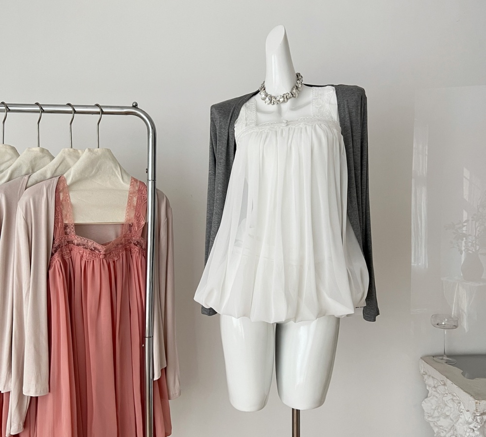 Sling bud sleeveless dress sweet tender cardigan a set