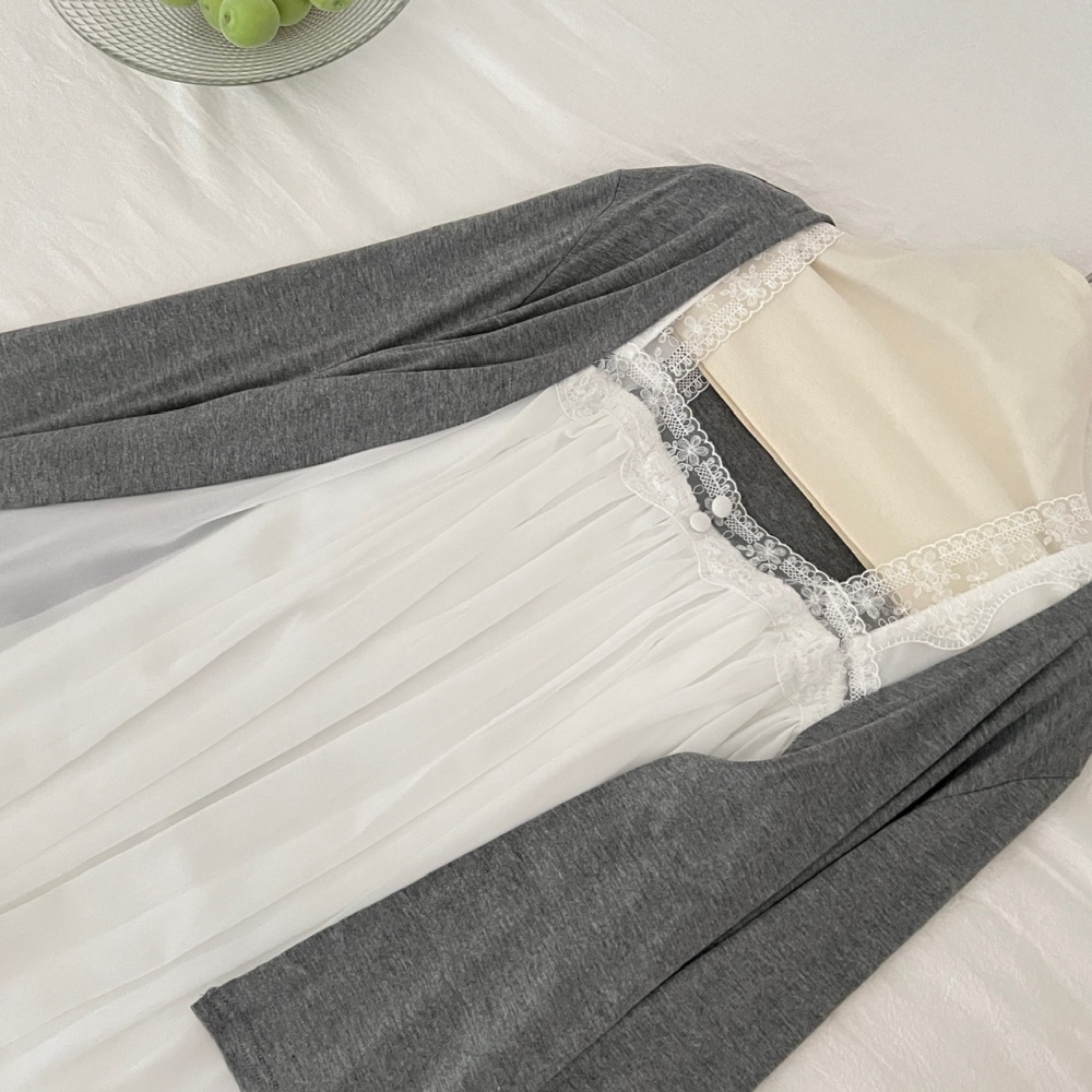 Sling bud sleeveless dress sweet tender cardigan a set