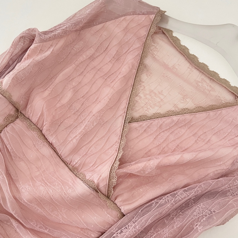 Gauze ballet V-neck tops lace long sleeve skirt