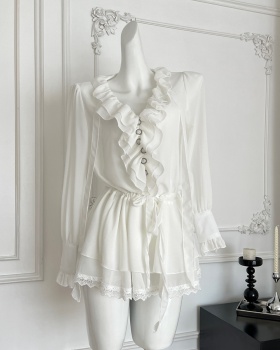 Chiffon temperament tops lotus leaf edges shirt