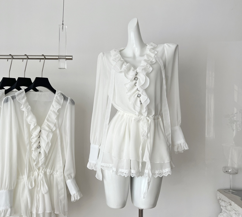 Chiffon temperament tops lotus leaf edges shirt