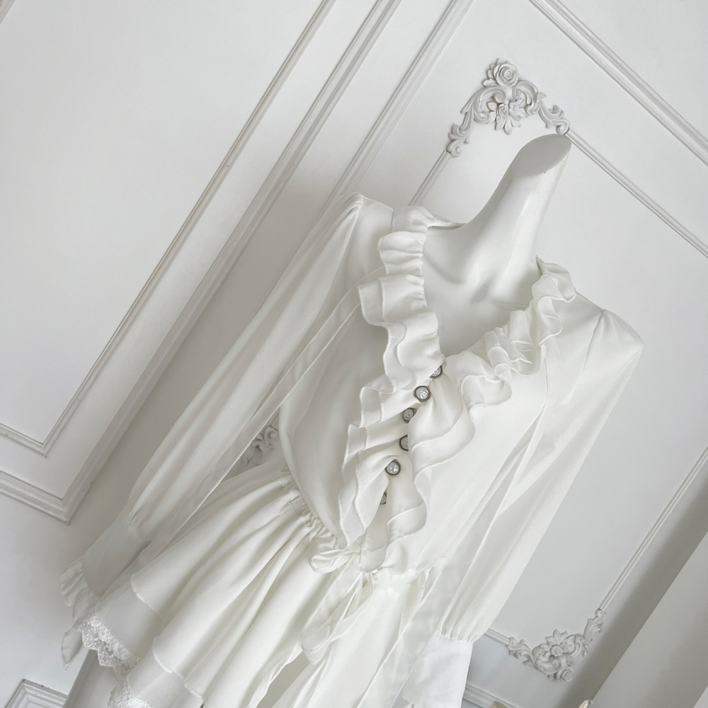 Chiffon temperament tops lotus leaf edges shirt