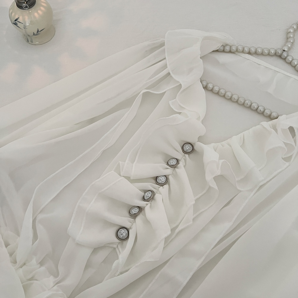 Chiffon temperament tops lotus leaf edges shirt