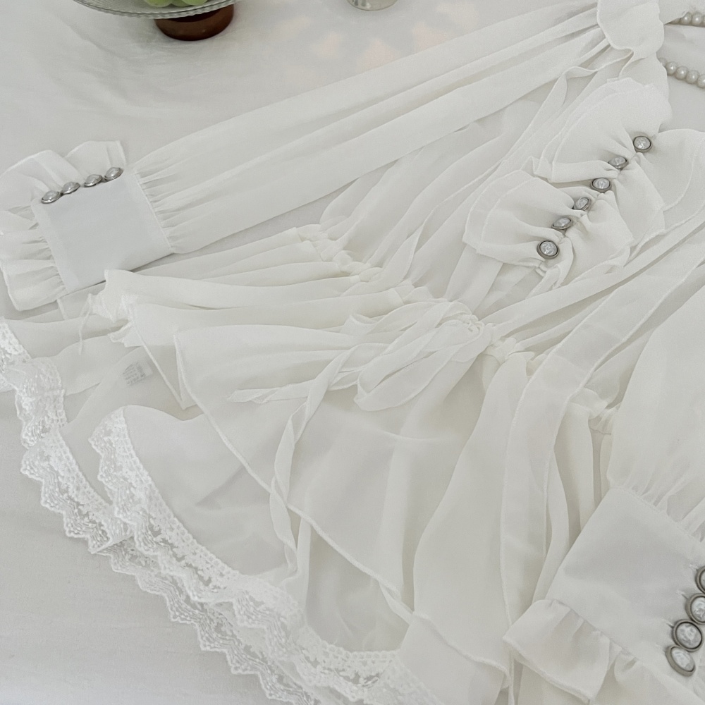 Chiffon temperament tops lotus leaf edges shirt
