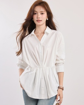 Long sleeve white tops pure cotton small shirt for women