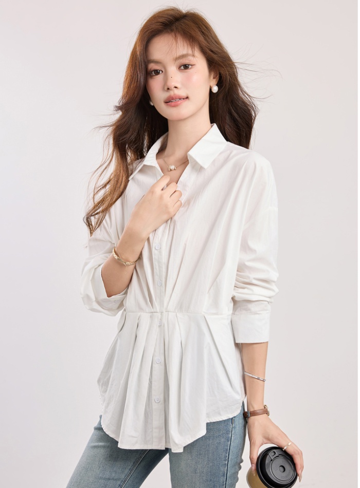 Long sleeve white tops pure cotton small shirt for women