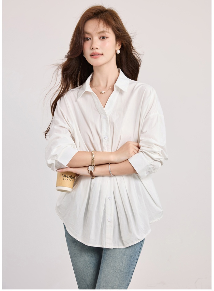 Long sleeve white tops pure cotton small shirt for women
