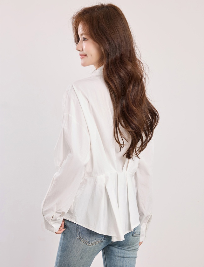 Long sleeve white tops pure cotton small shirt for women