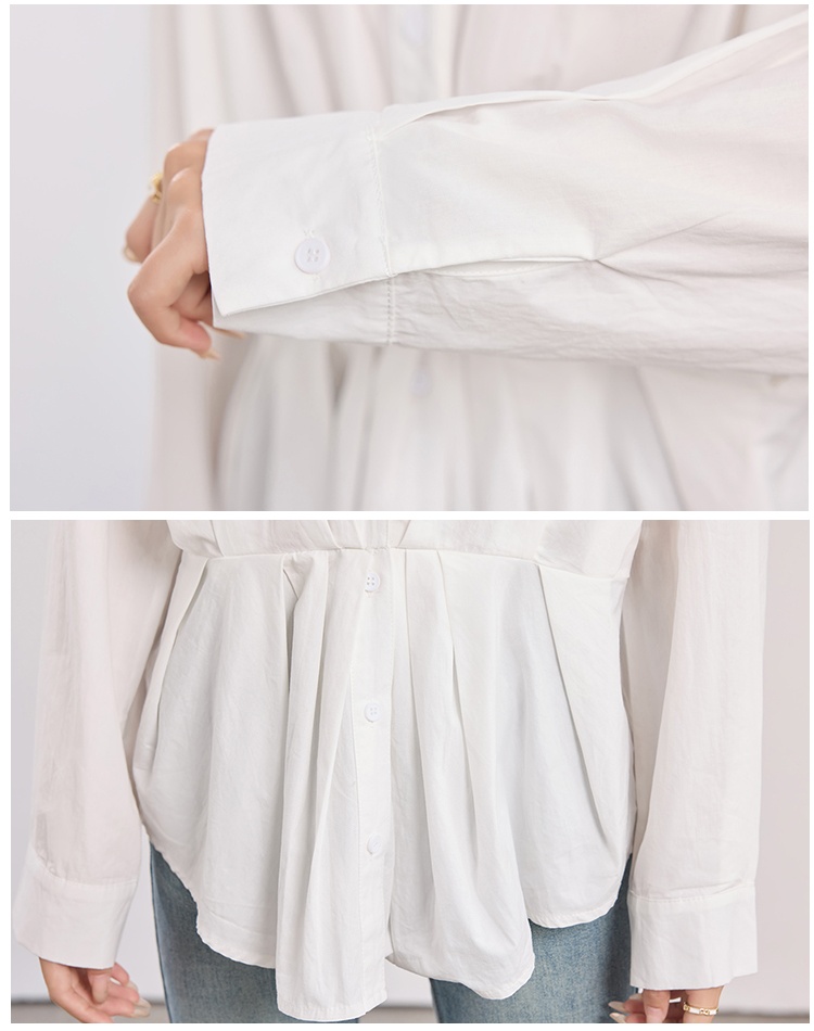 Long sleeve white tops pure cotton small shirt for women