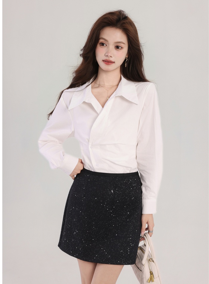 France style tops asymmetry shirt for women