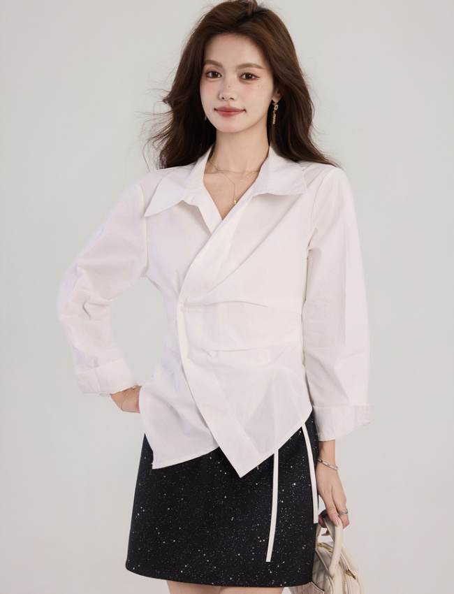 France style tops asymmetry shirt for women