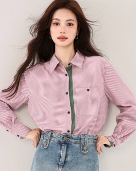 Autumn tops vertical stripes shirt for women