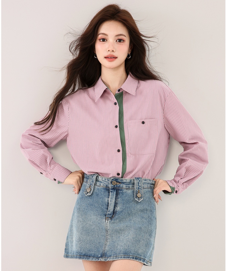 Autumn tops vertical stripes shirt for women