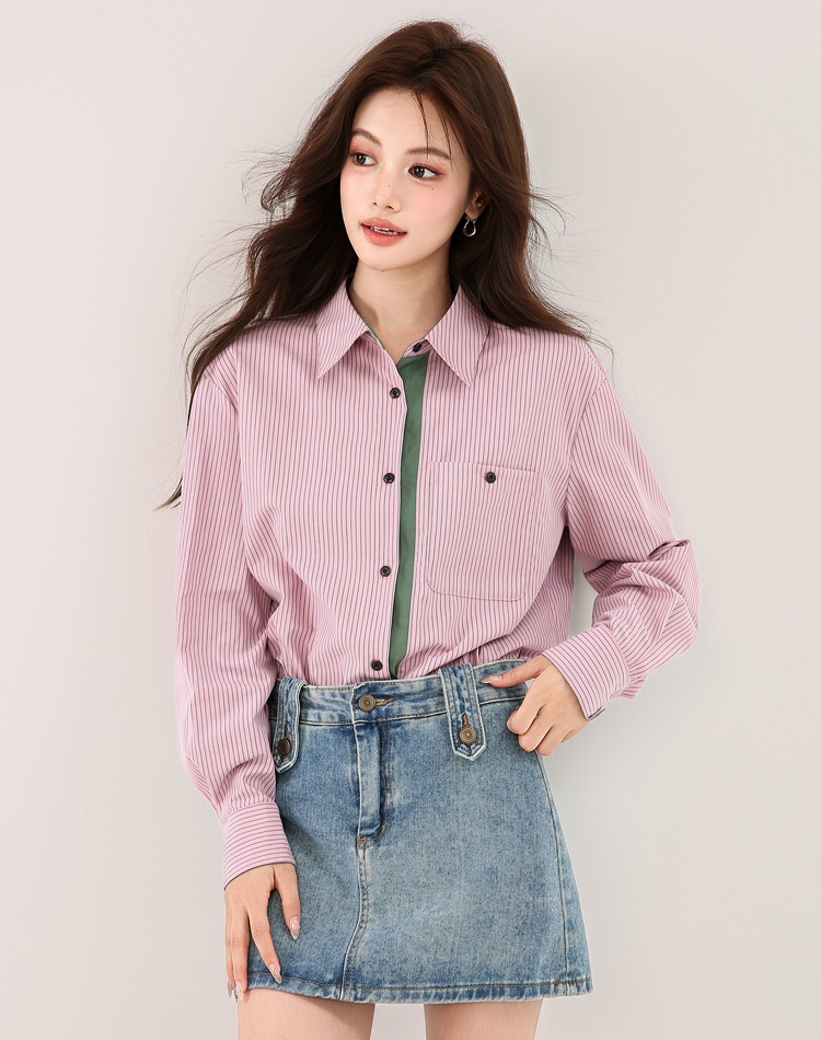 Autumn tops vertical stripes shirt for women