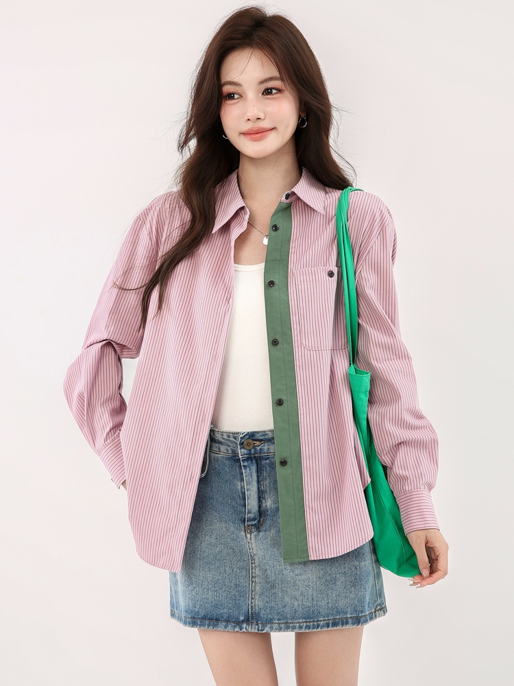 Autumn tops vertical stripes shirt for women