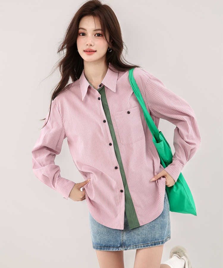 Autumn tops vertical stripes shirt for women