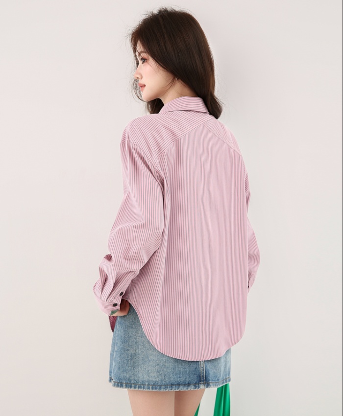Autumn tops vertical stripes shirt for women