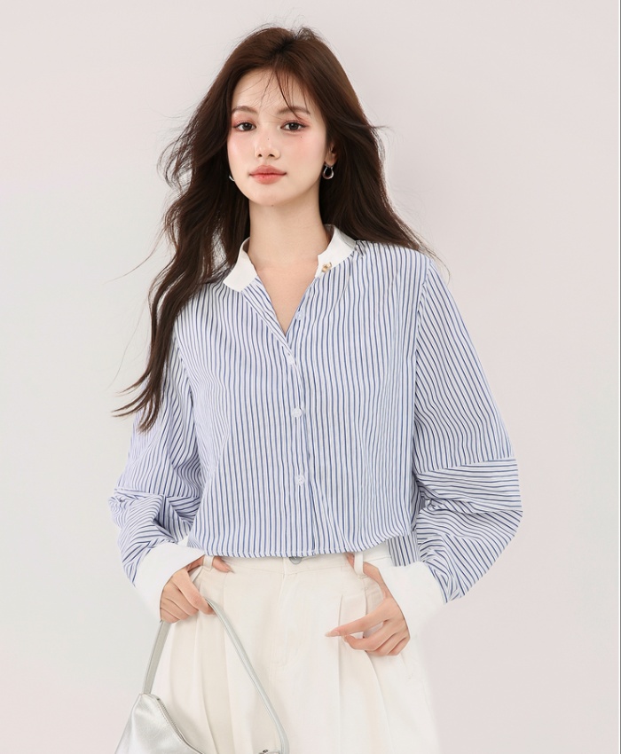 Stripe Casual niche tops France style profession shirt