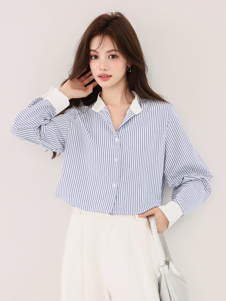 Stripe Casual niche tops France style profession shirt